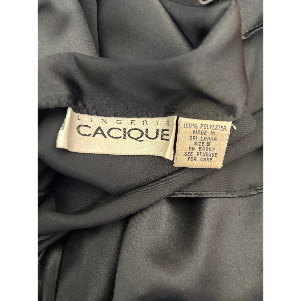 Vintage Cacique Satin Slip Dress Minimalist Goth Grunge Black Midi Lingerie S - Picture 4 of 5